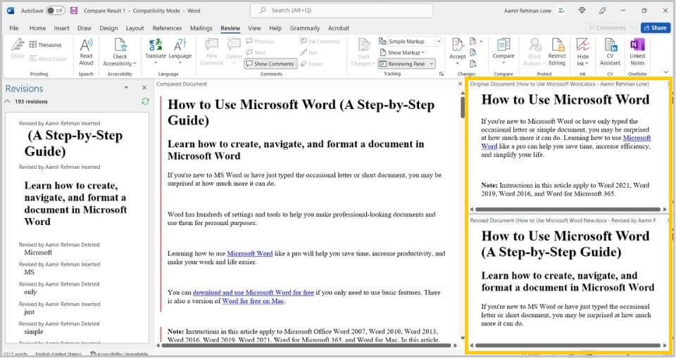 Compare Word Docs using Legal Blackline