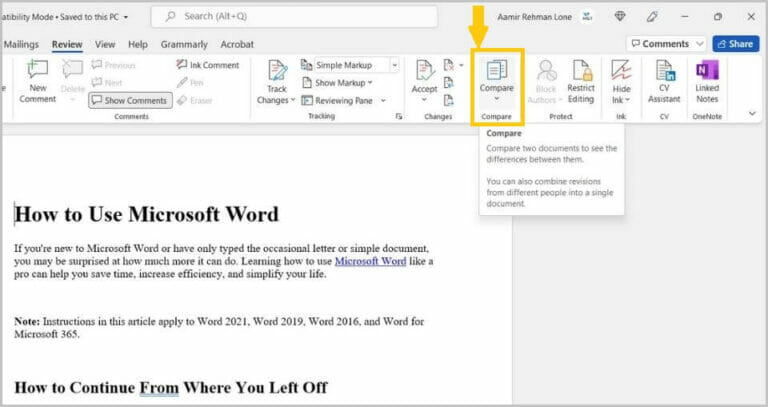 How To Compare Two Documents In Word – (Steps With Pictures)