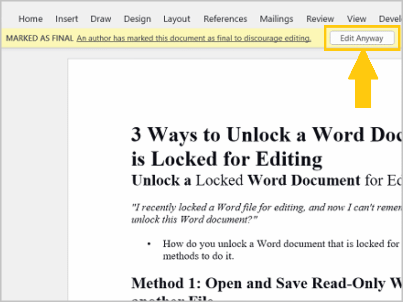 How To Unlock A Word Document That Is Locked For Editing